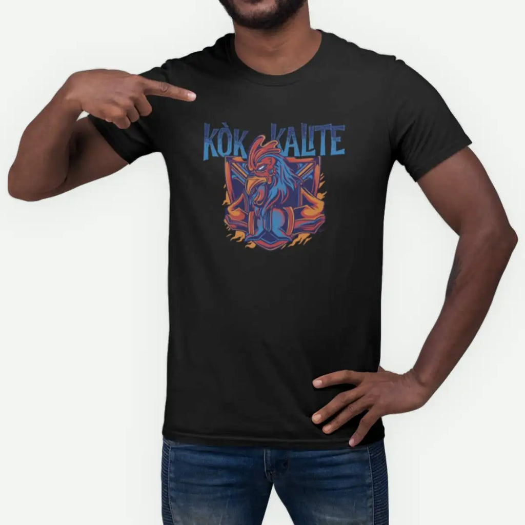 Male model wearing a black kok kalite t-shirt from AyiTee