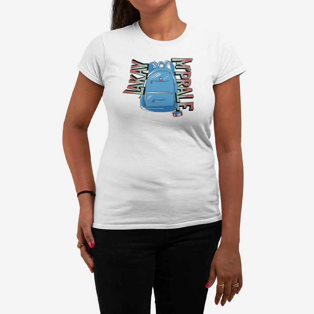 Female Model Wearing A White Lakay M'Prale T-Shirt From AyiTee