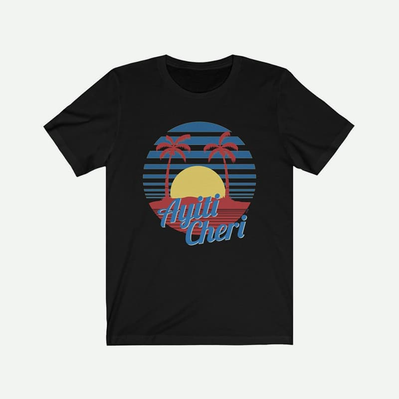 Flat Lay Of A Black Ayiti Cheri T-Shirt For Men From AyiTee