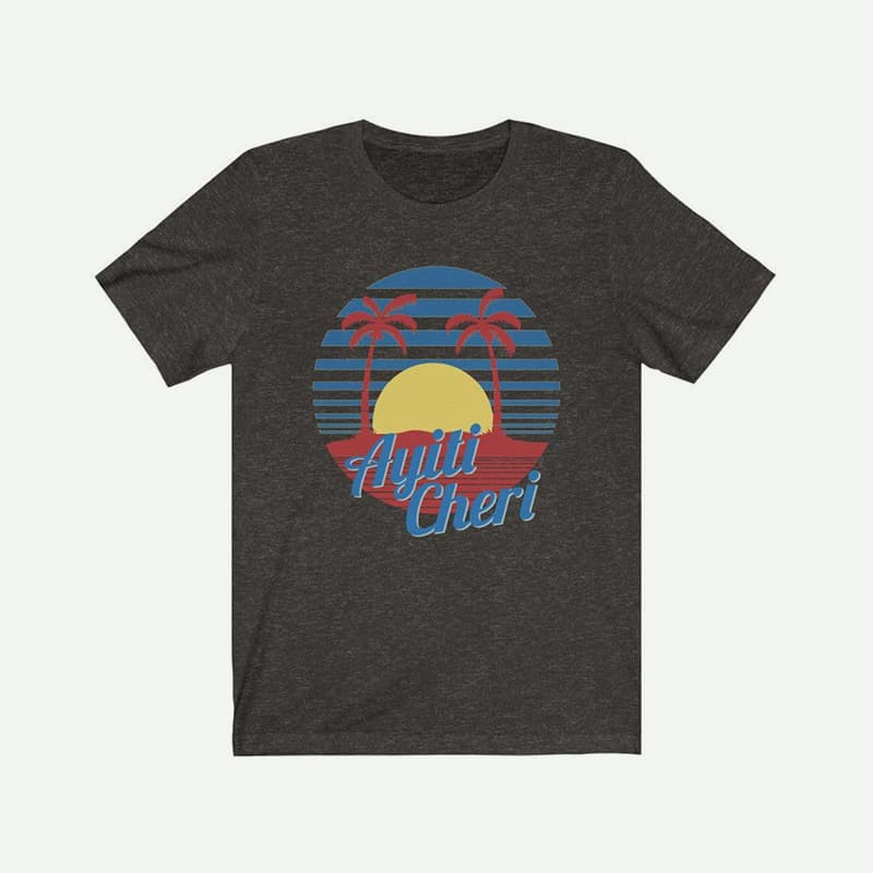 Flat Lay Of A Dark Heather Gray Ayiti Cheri T-Shirt For Men From AyiTee