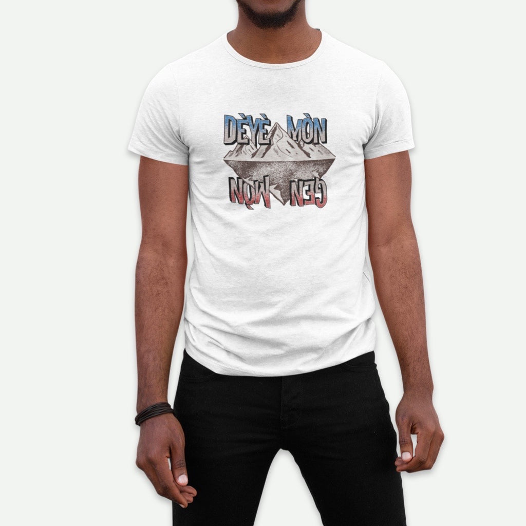 Male Model Wearing A White Dèyè Mòn Gen Mòn T-Shirt For Men From AyiTee