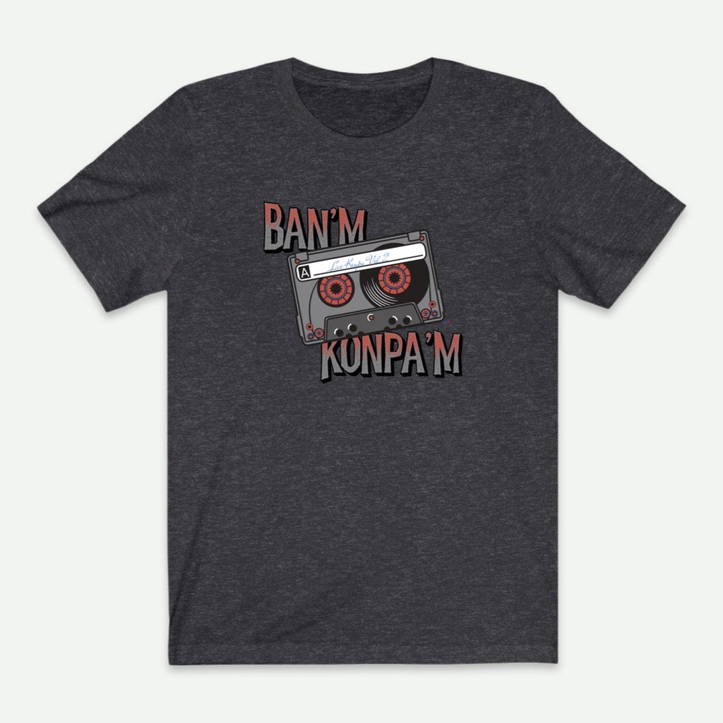 Flat Lay Of A Dark Heather Grey Ban'm Konpa'm T-Shirt For Men From AyiTee