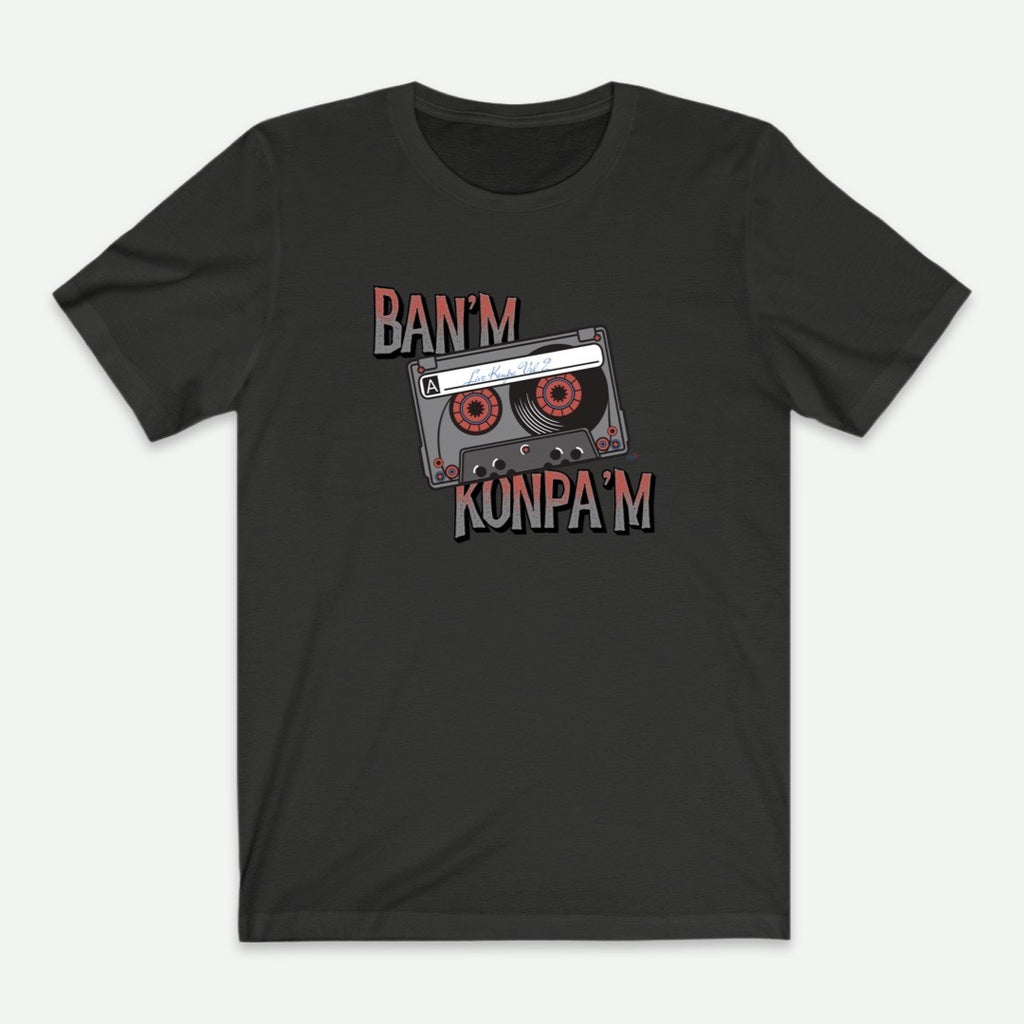 Flat Lay Of A Vintage Black Ban'm Konpa'm T-Shirt For Men From AyiTee