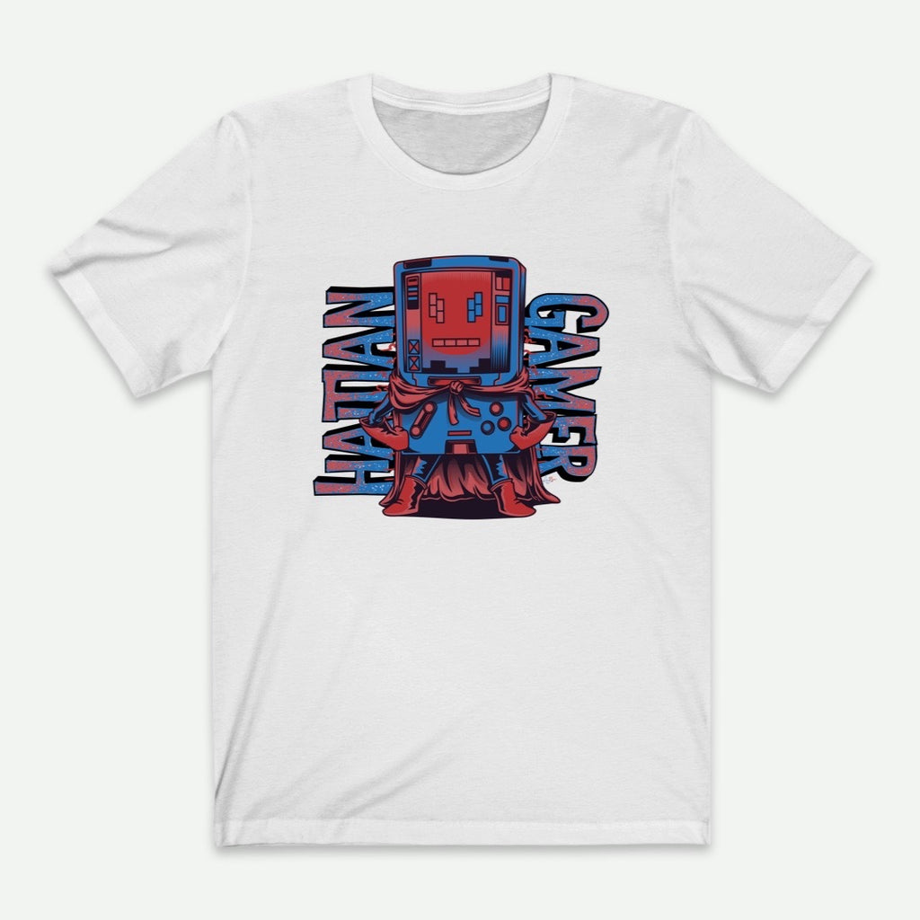 Flat Lay Of A White Haitian Gamer T-Shirt For Men From AyiTee