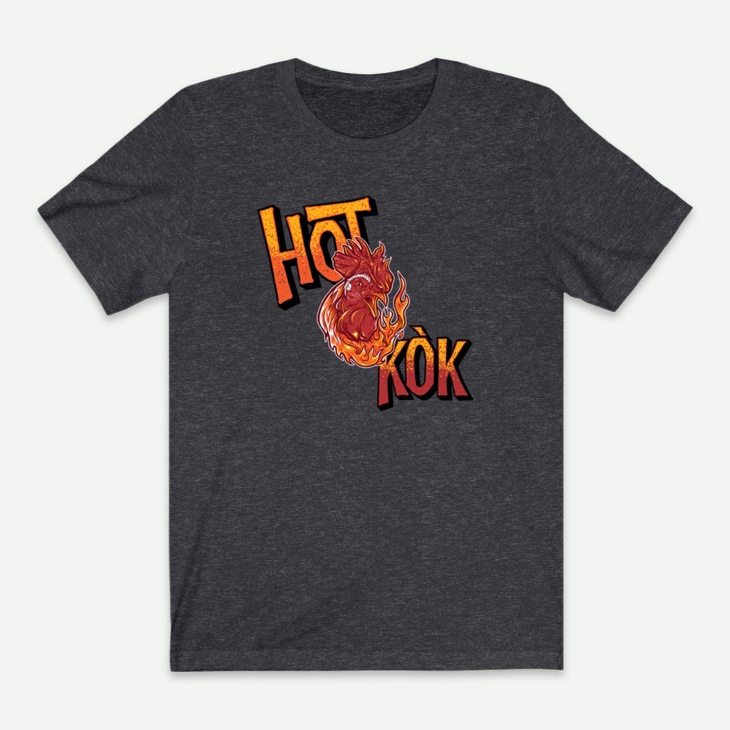 Flat Lay Of A Dark Heather Grey Hot Kok T-Shirt From AyiTee