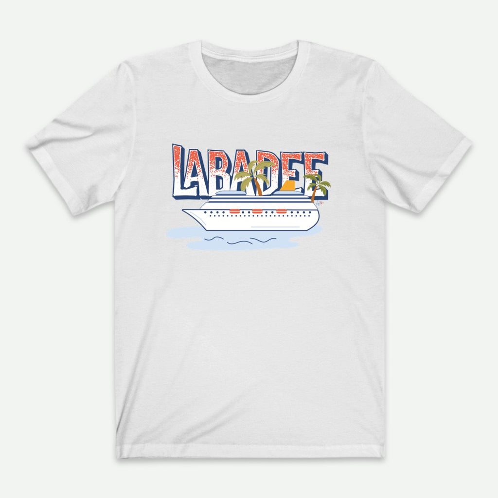 Flat Lay Of A White Labadee T-Shirt For Men From AyiTee