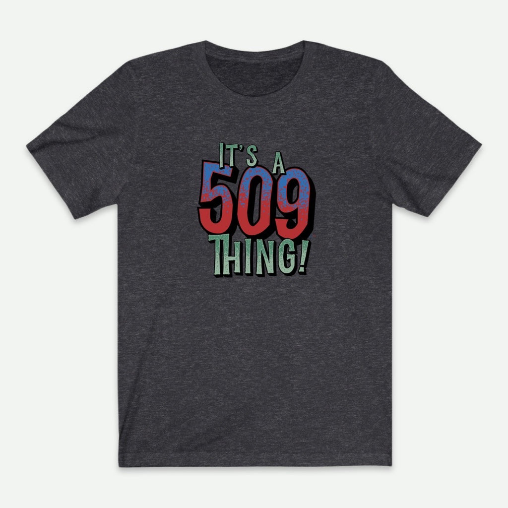 Flat Lay Of A Dark Heather Grey It's A 509 Thing T-Shirt For Men From AyiTee