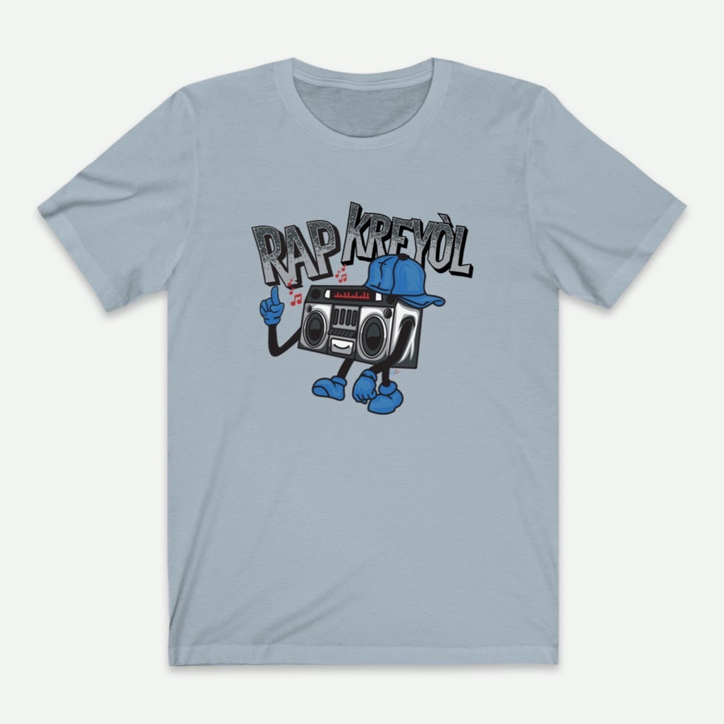 Flat Lay Of A Light Blue Rap Kreyol T-Shirt For Men From AyiTee