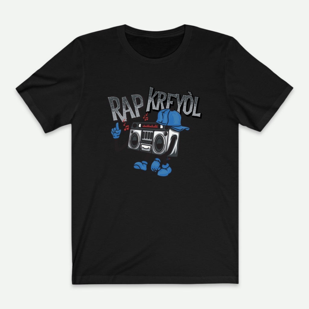 Flat Lay Of A Black Rap Kreyol T-Shirt For Men From AyiTee