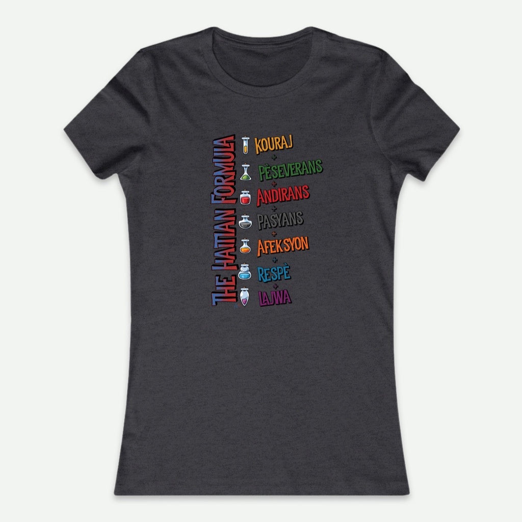 Flat Lay Of A Dark Grey Heather The Haitian Formula T-Shirt From AyiTee