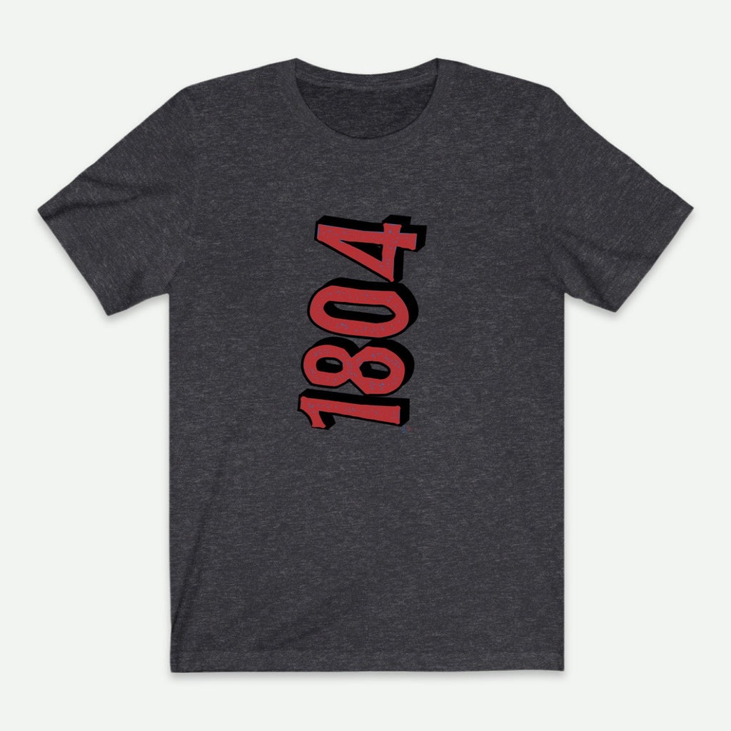 Flat Lay Of A Dark Grey Heather 1804 T-Shirt For Men From AyiTee