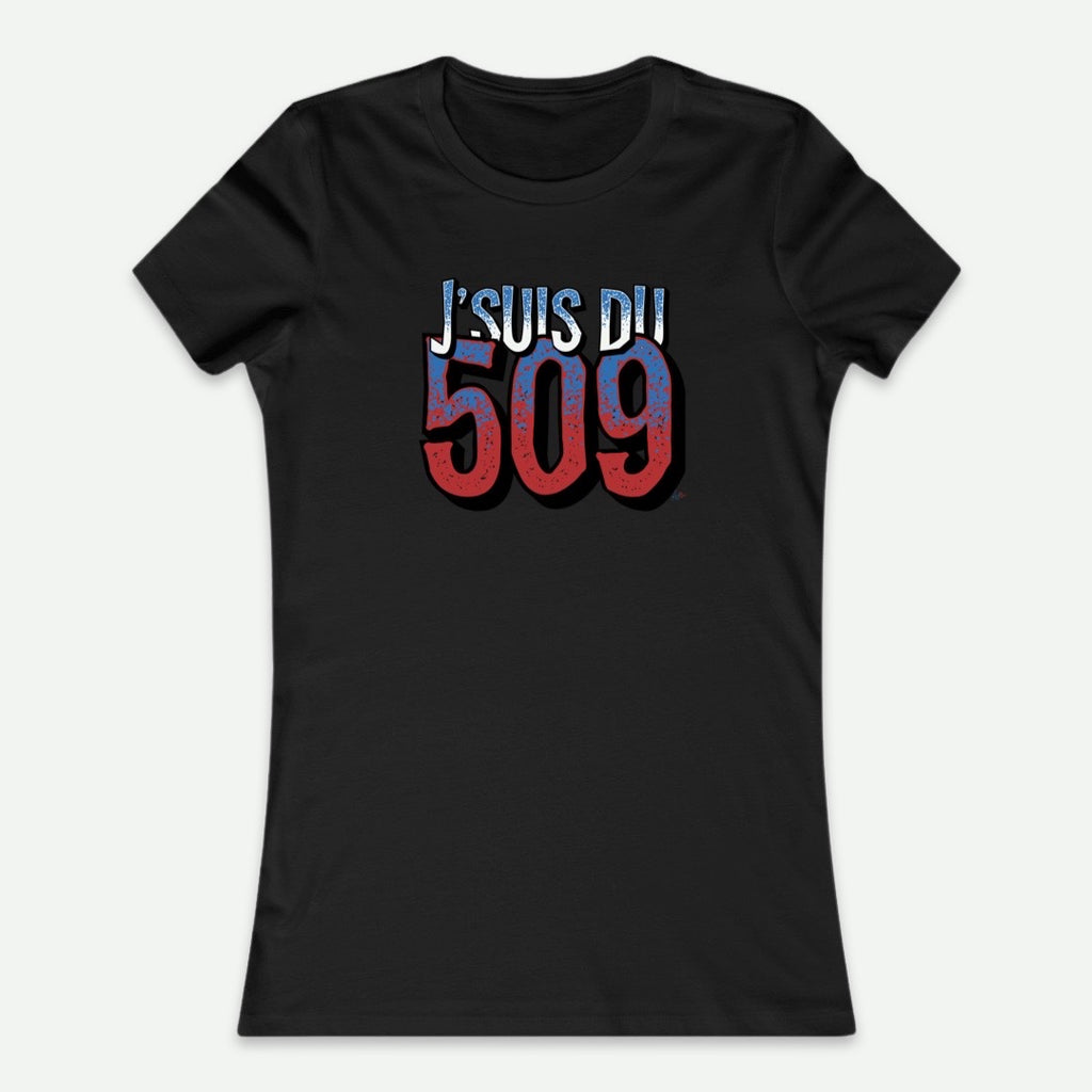 Flat Lay Of A Black J'Suis Du 509 T-Shirt From AyiTee