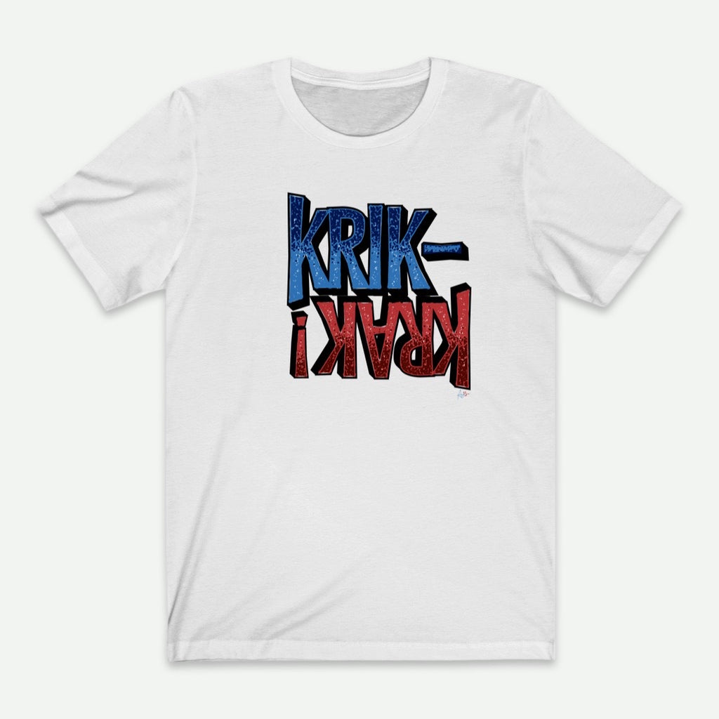 Flat Lay Of A White Krik Krak T-Shirt For Men From AyiTee