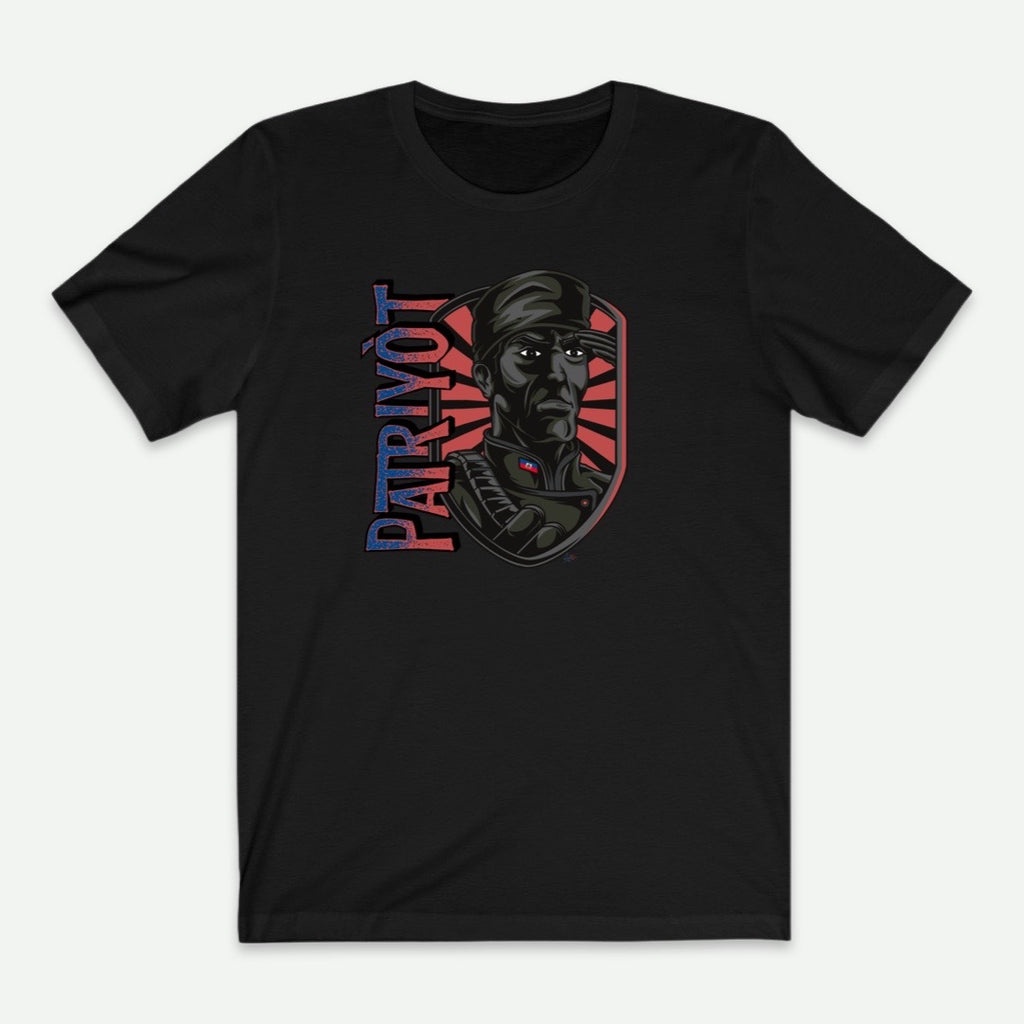 Flat Lay Of A Black Patriyòt T-Shirt For Men From AyiTee