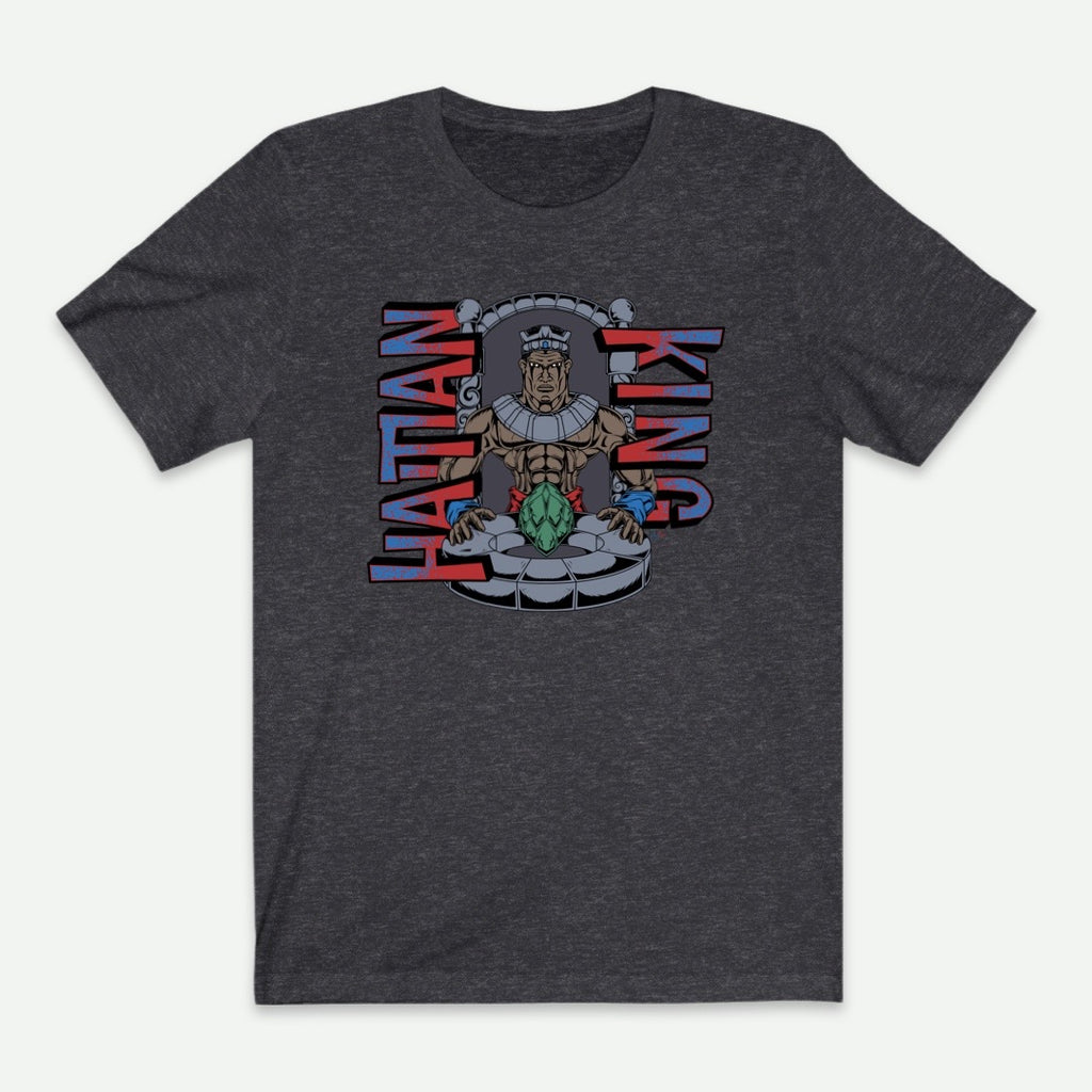 Flat Lay Of A Dark Grey Heather Haitian King T-Shirt From AyiTee