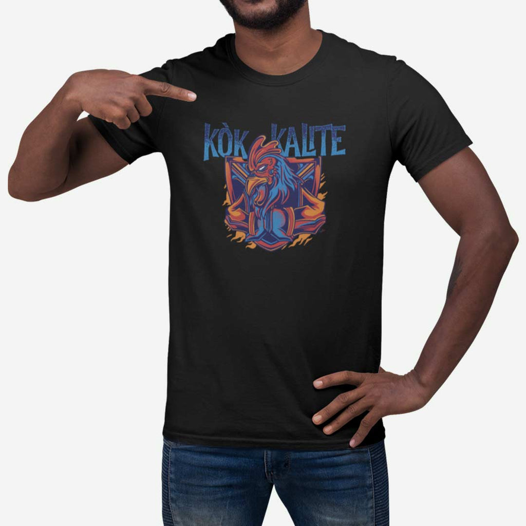 Male Model Wearing A Black Kòk Kalite T-Shirt From AyiTee