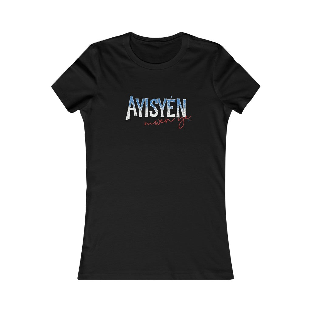 Flat lay of a black Ayisyén mwen ye t-shirt from AyiTee